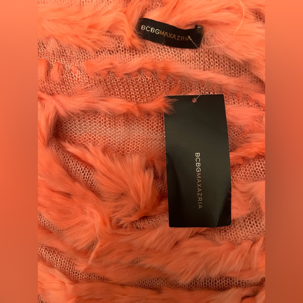 BCBG MAXAZRIA Rabbit Fur Off-Shoulder Top Coral Crystal Rose NWT - Picture 8 of 8